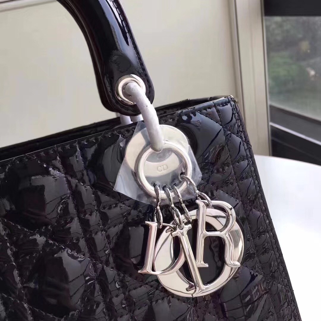D*or medium lady D*or bag in black patent leather