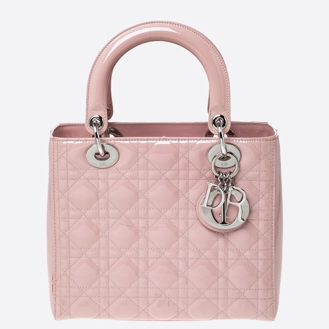 D*or medium lady D*or bag in pink patent leather