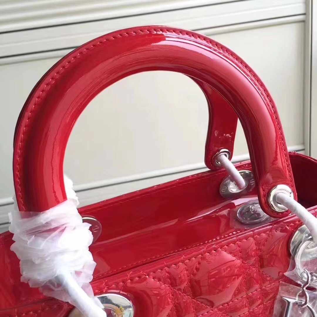 D*or medium lady D*or bag in red patent leather