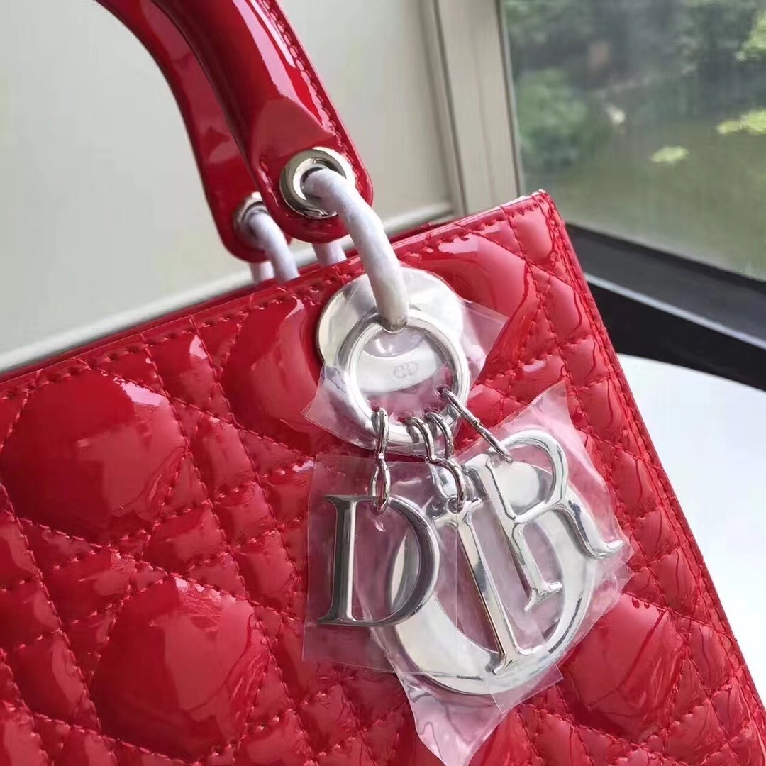 D*or medium lady D*or bag in red patent leather