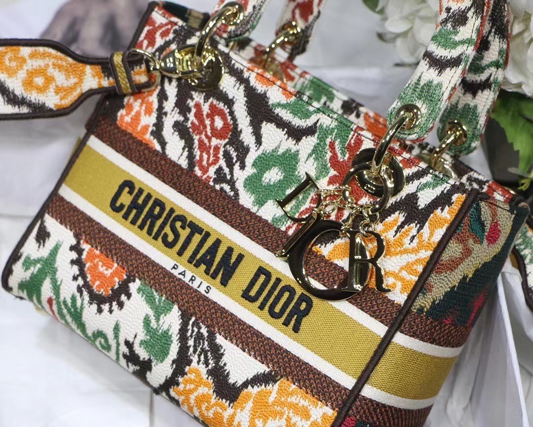 D*or medium lady d-lite bag in yellow multicolor D*or paisley embroidery
