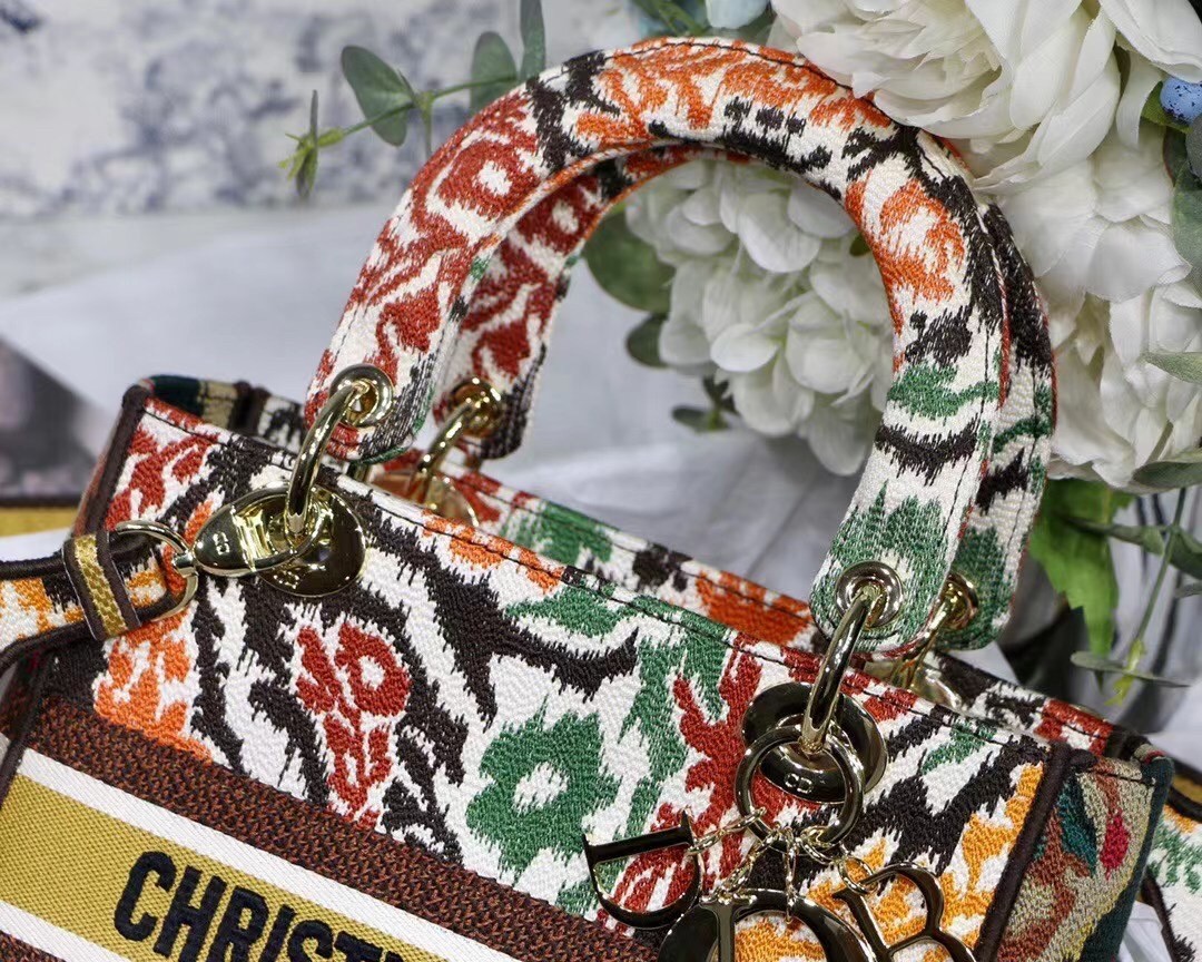 D*or medium lady d-lite bag in yellow multicolor D*or paisley embroidery