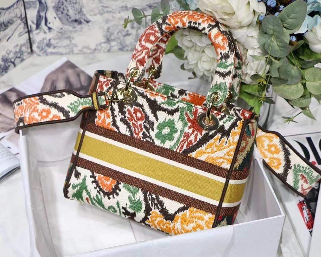 D*or medium lady d-lite bag in yellow multicolor D*or paisley embroidery