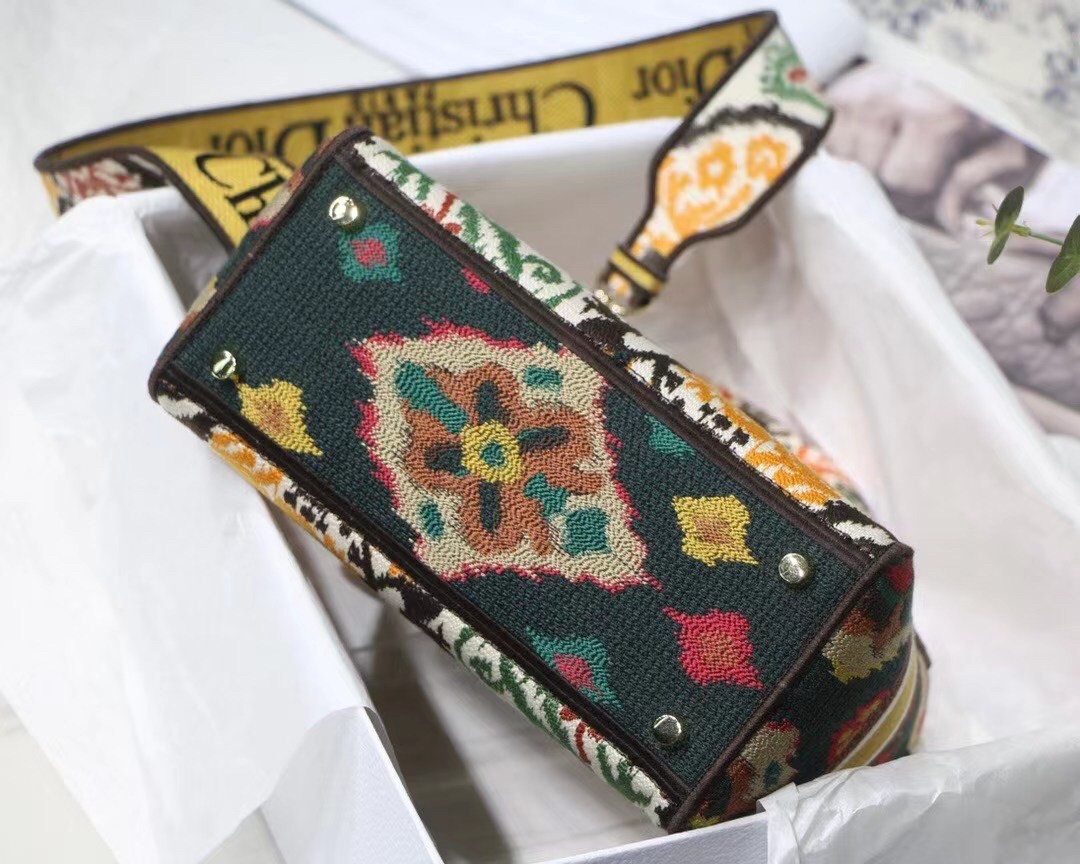 D*or medium lady d-lite bag in yellow multicolor D*or paisley embroidery