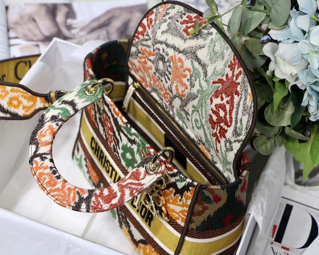 D*or medium lady d-lite bag in yellow multicolor D*or paisley embroidery