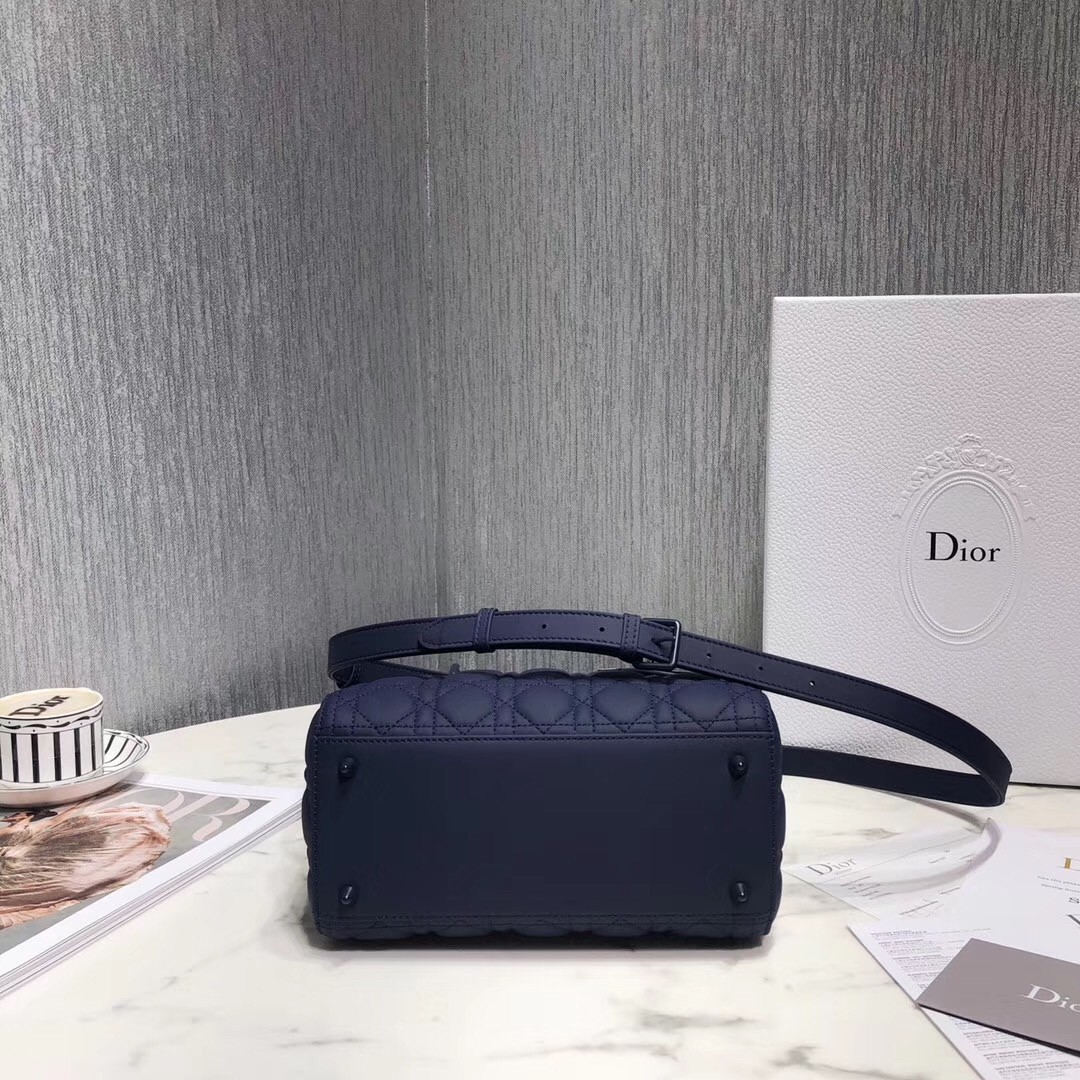 D*or medium lady D*or bag in indigo blue ultra matte calfskin