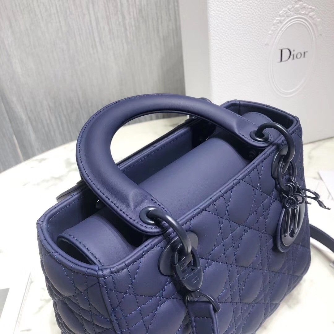 D*or medium lady D*or bag in indigo blue ultra matte calfskin