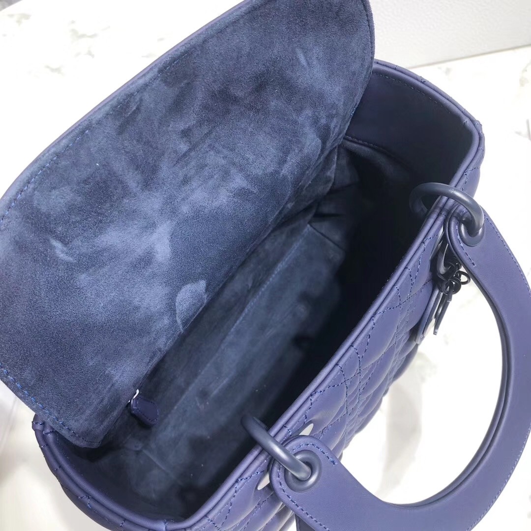 D*or medium lady D*or bag in indigo blue ultra matte calfskin
