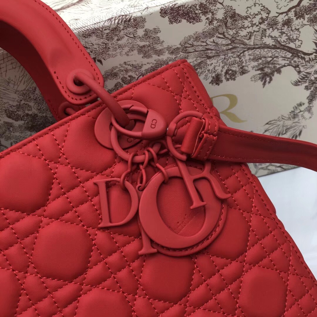 D*or medium lady D*or bag in cherry ultra matte calfskin