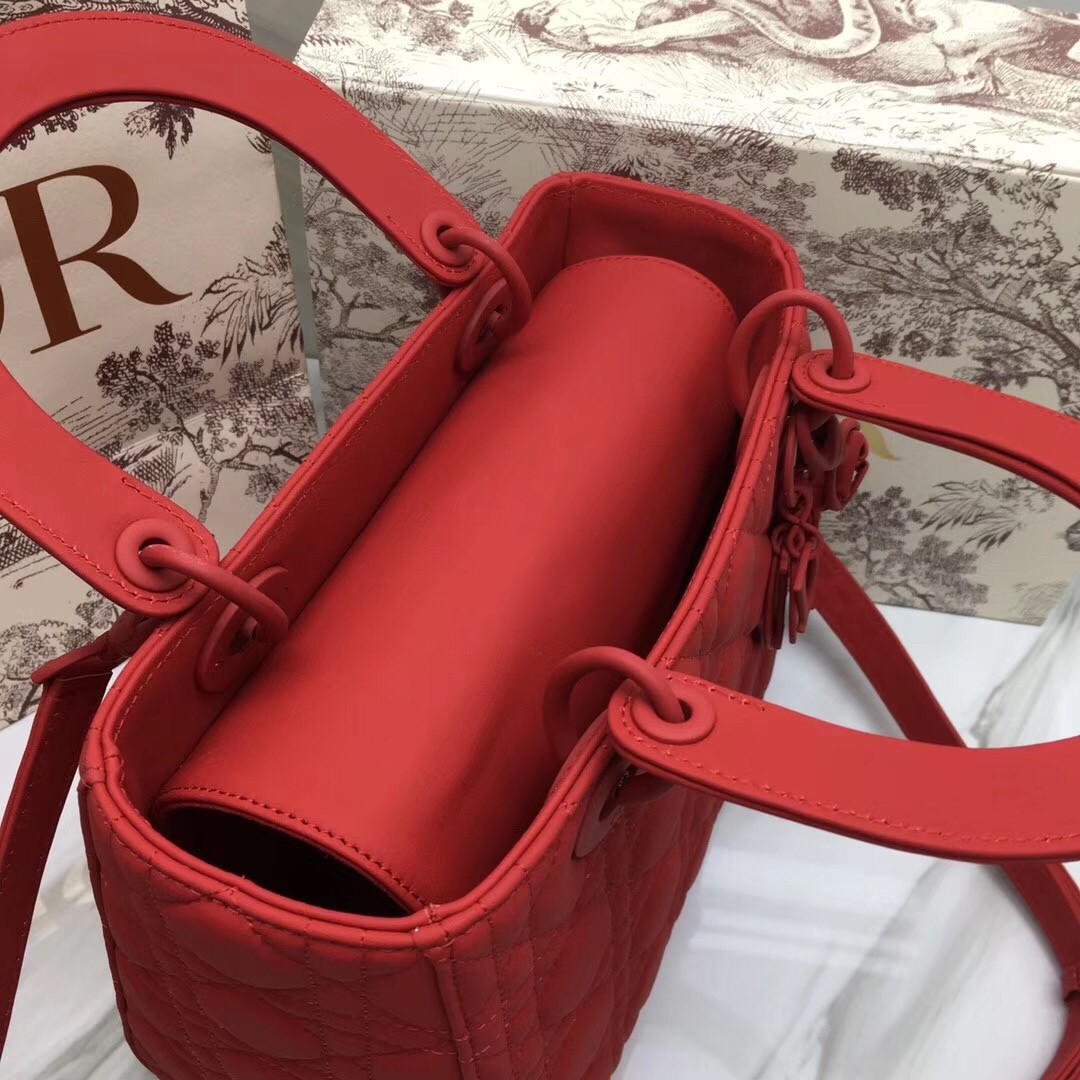 D*or medium lady D*or bag in cherry ultra matte calfskin