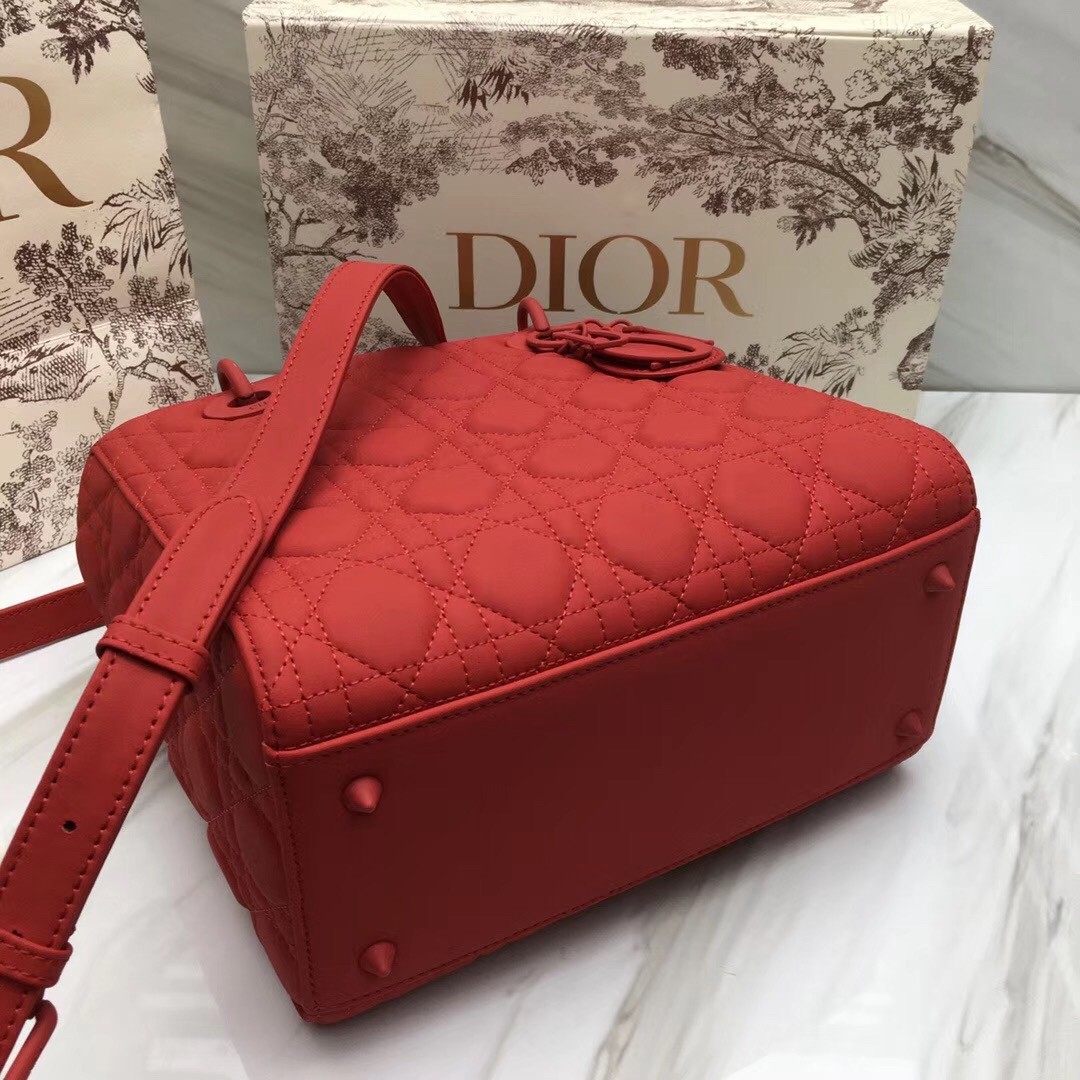 D*or medium lady D*or bag in cherry ultra matte calfskin