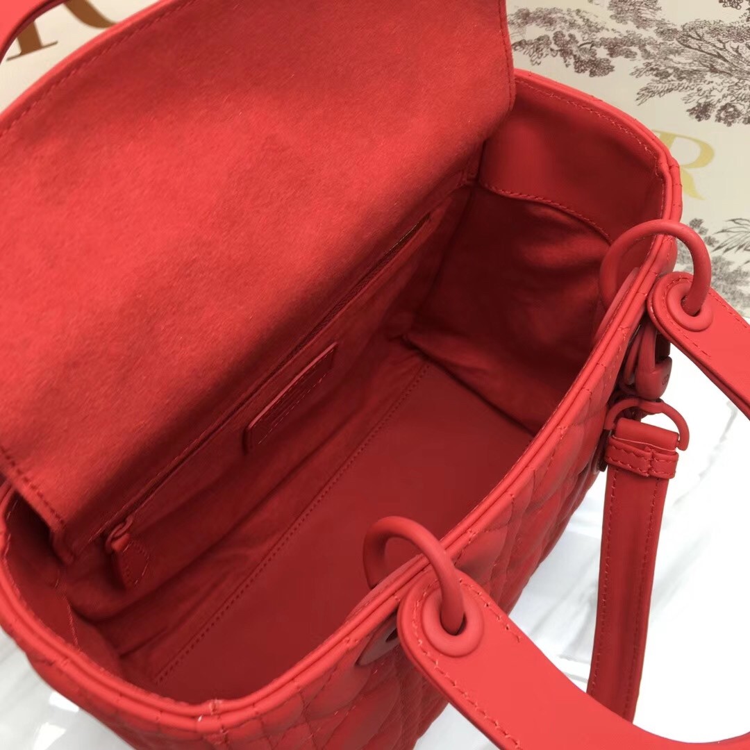 D*or medium lady D*or bag in cherry ultra matte calfskin