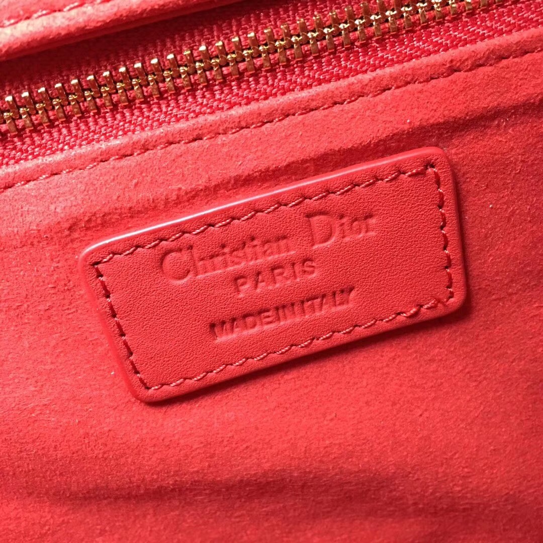 D*or medium lady D*or bag in cherry ultra matte calfskin