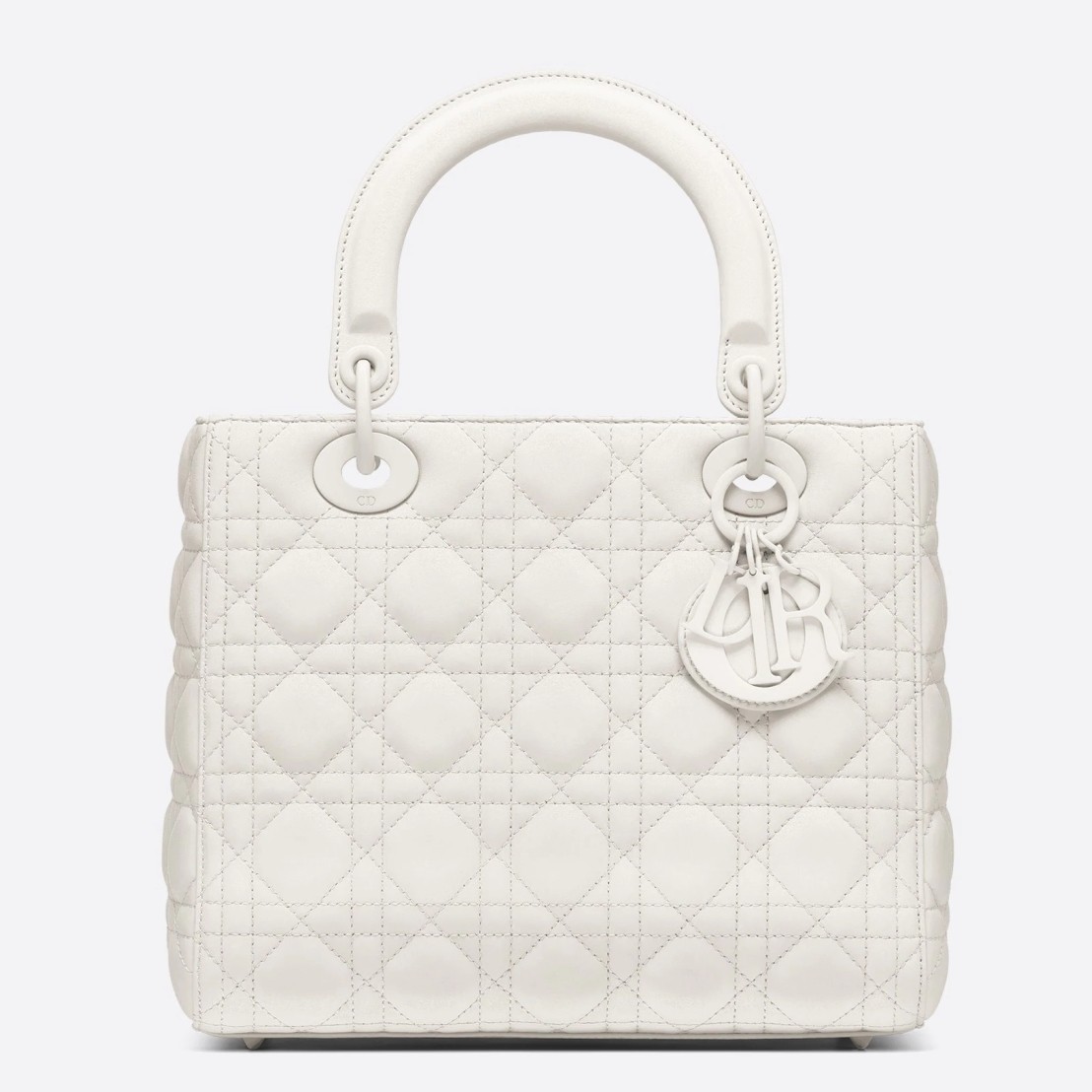 D*or medium lady D*or bag in white ultra matte calfskin
