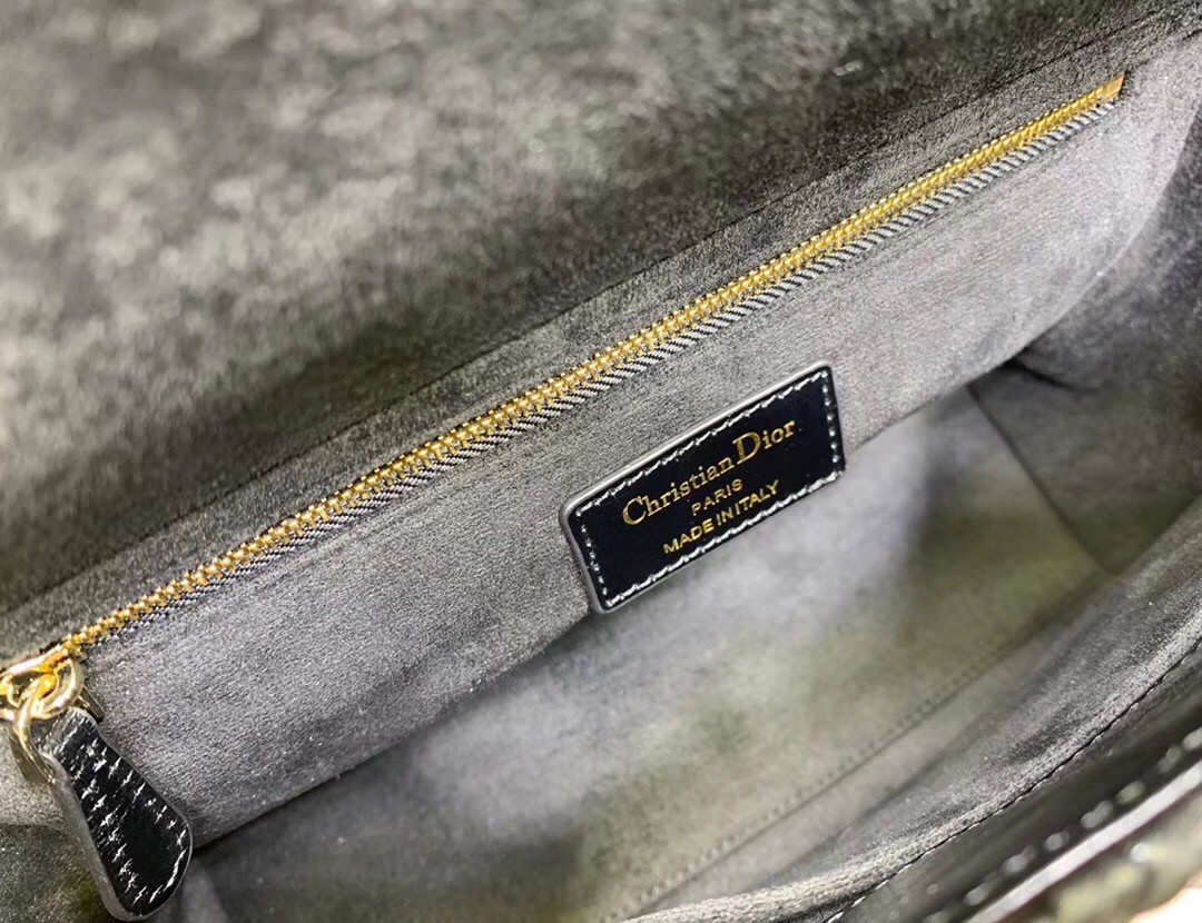 D*or lady D*or medium bag in black wavy crinkled lambskin