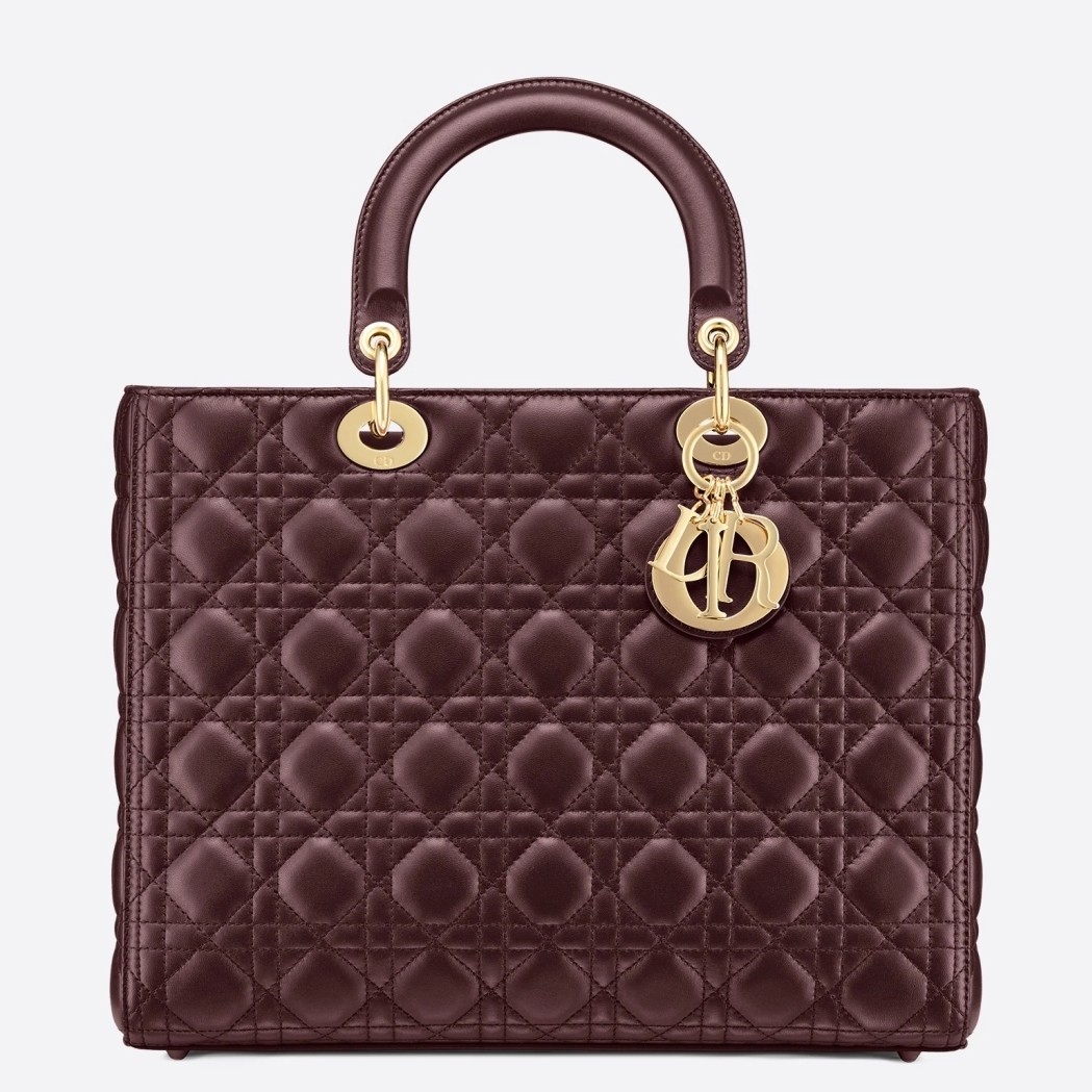D*or large lady D*or bag in bordeaux cannage lambskin