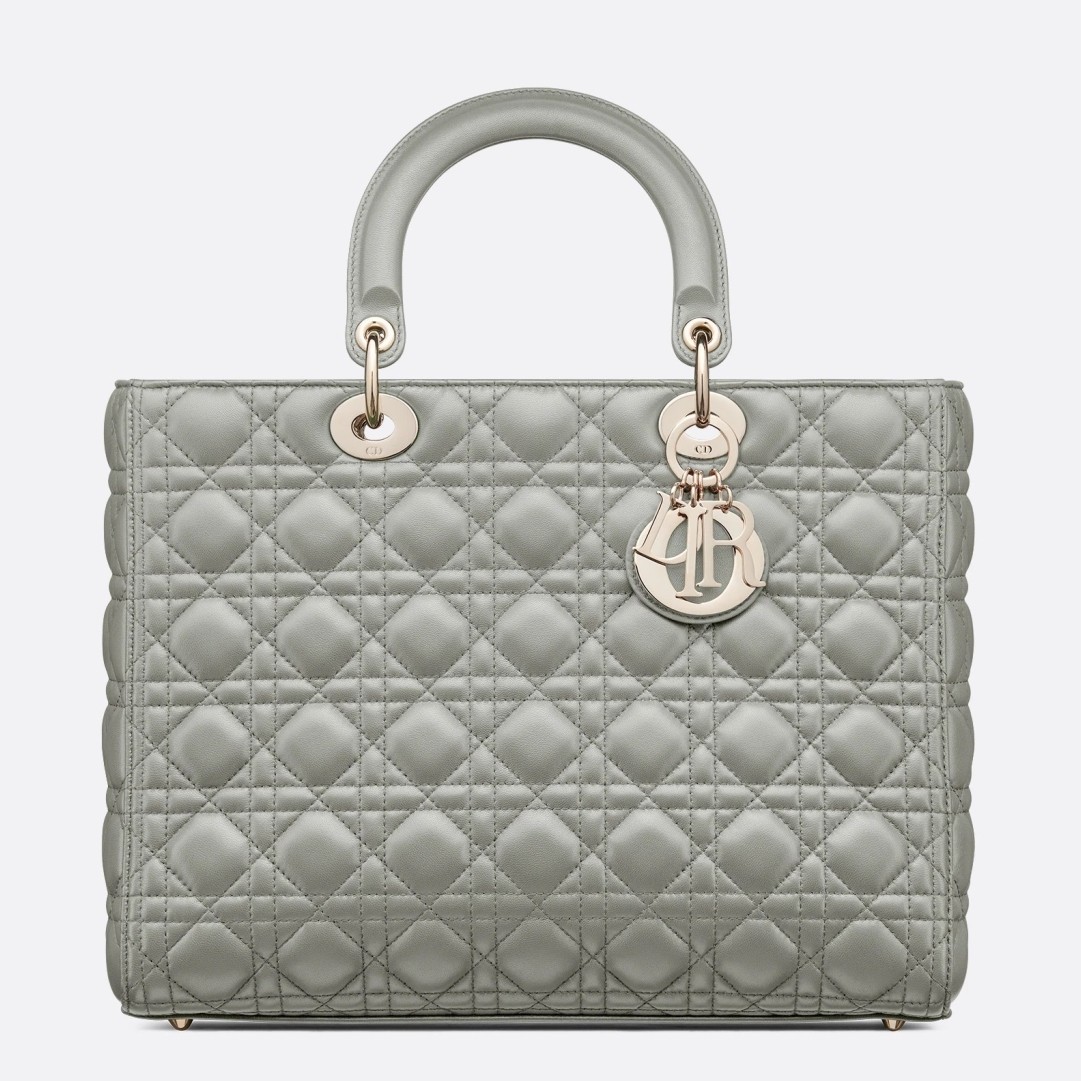 D*or large lady D*or bag in grey cannage lambskin