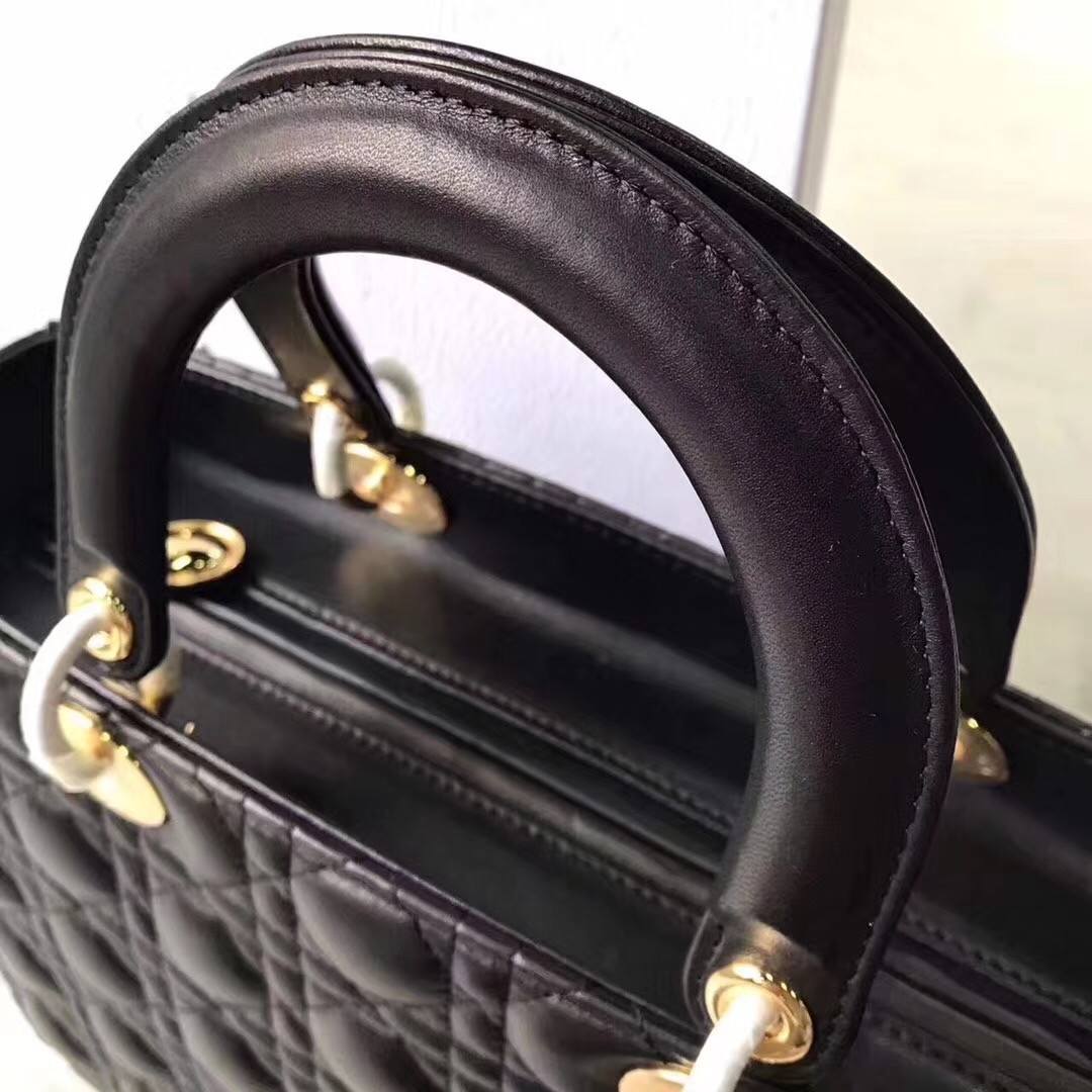 D*or large lady D*or bag in black lambskin