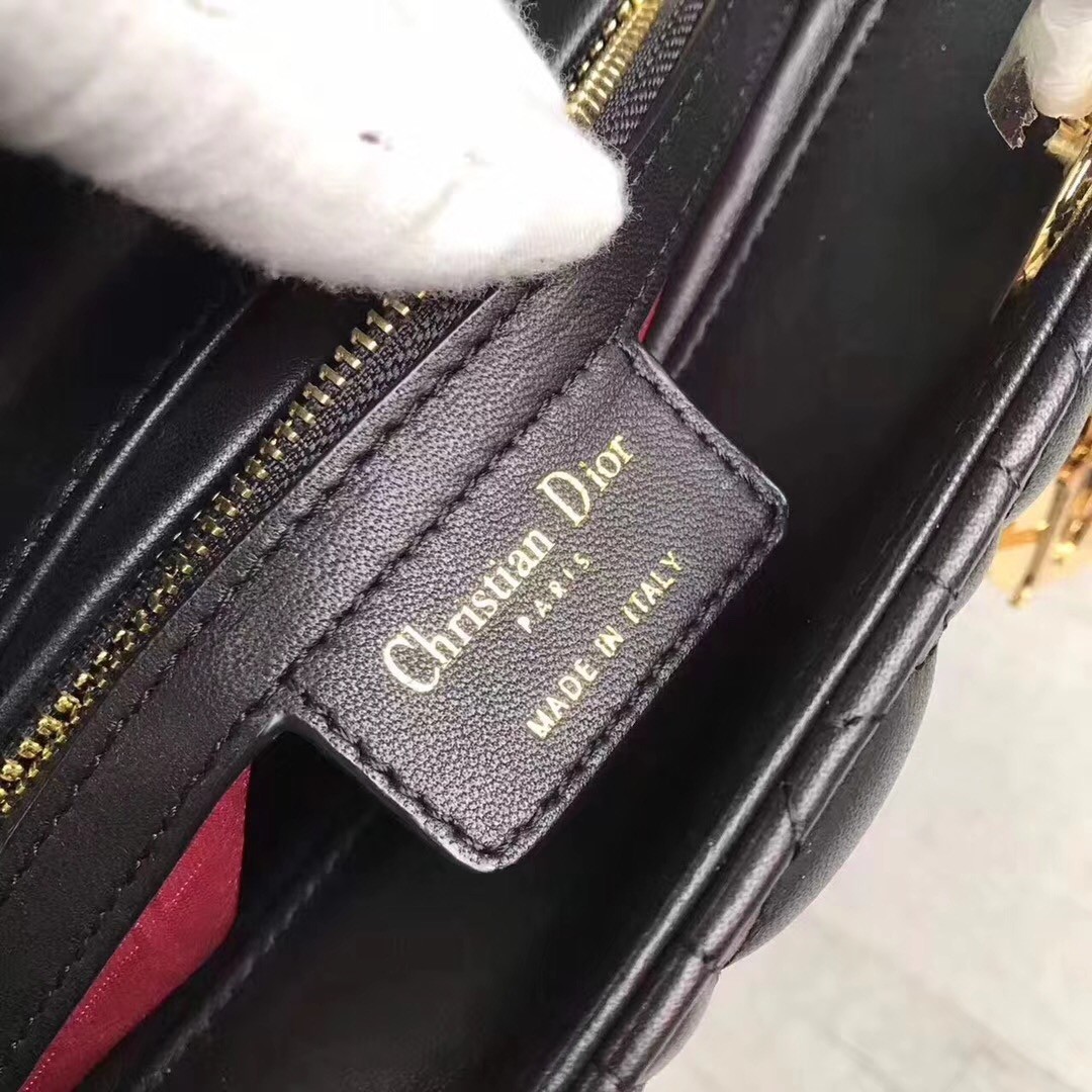D*or large lady D*or bag in black lambskin