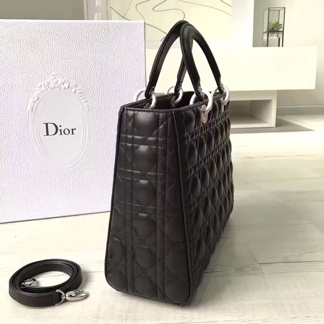 D*or large lady D*or bag in black lambskin