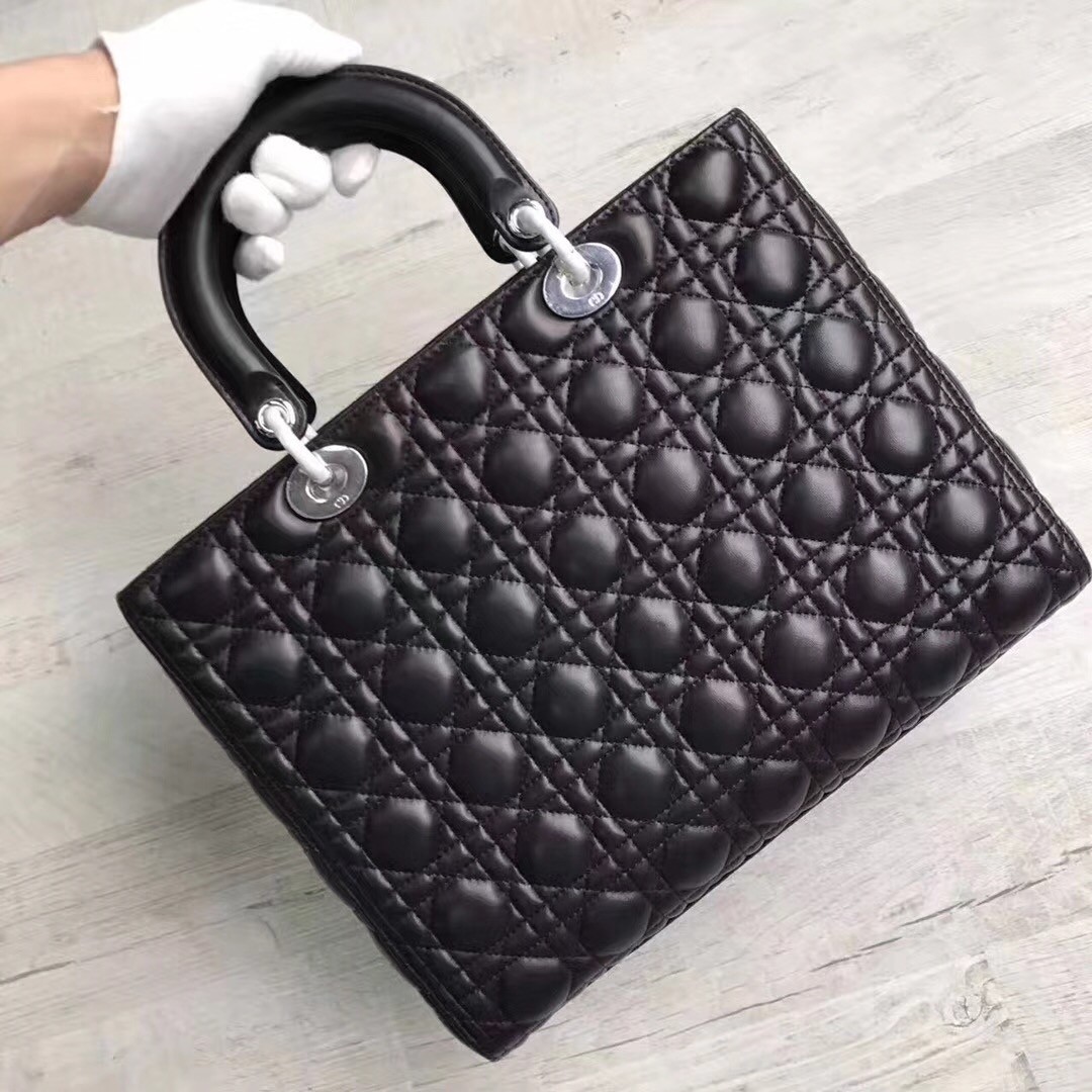 D*or large lady D*or bag in black lambskin