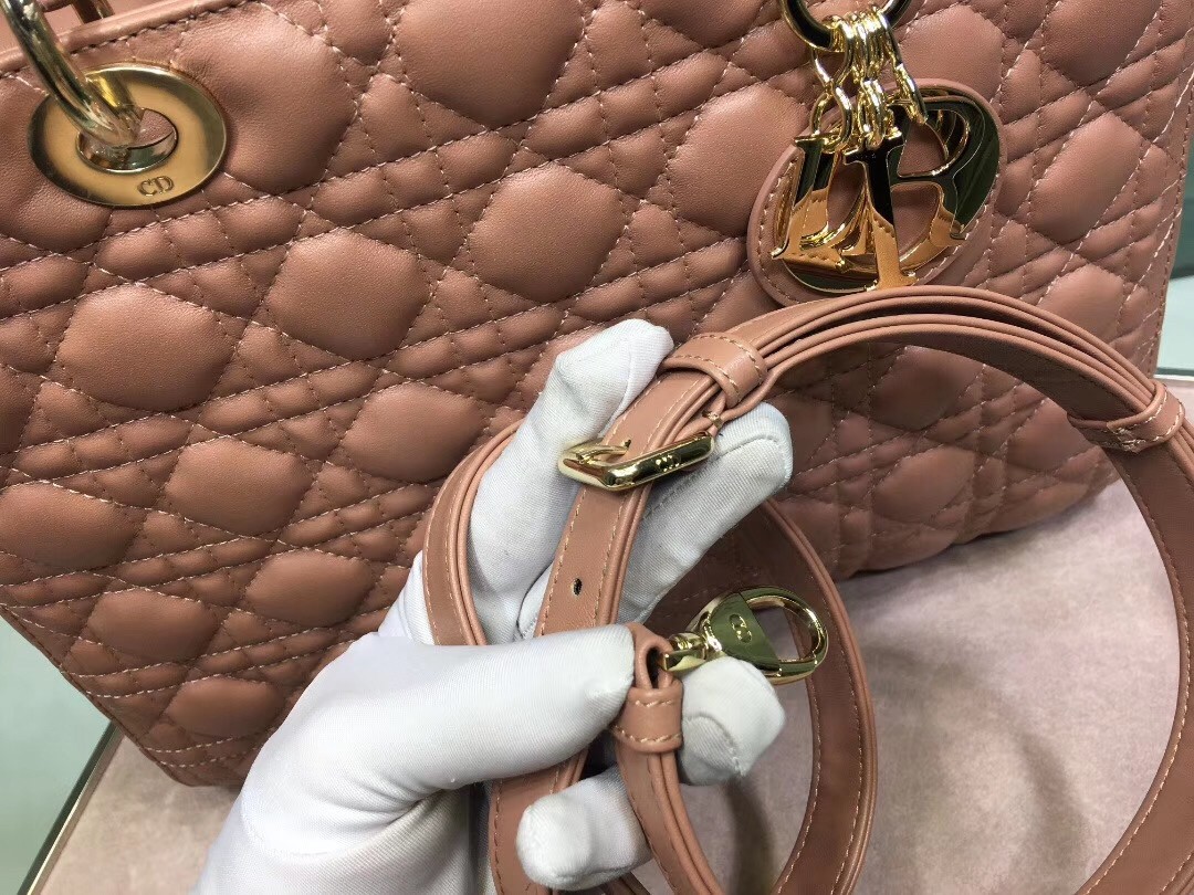 D*or large lady D*or bag in powder cannage lambskin
