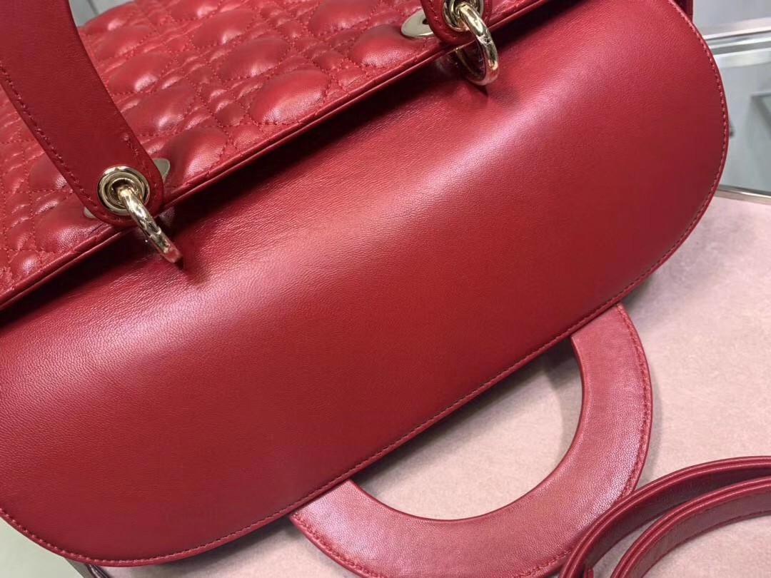 D*or large lady D*or bag in red cannage lambskin