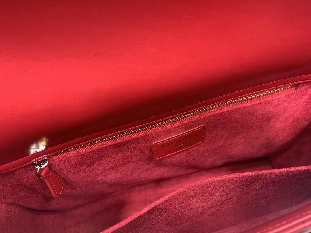 D*or large lady D*or bag in red cannage lambskin