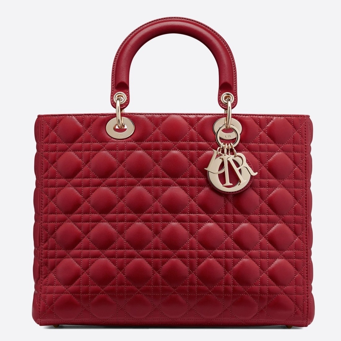 D*or large lady D*or bag in red cannage lambskin