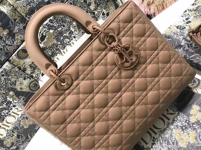 D*or large lady D*or bag in blush ultramatte calfskin