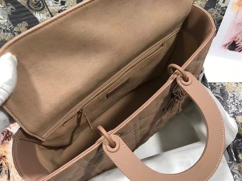 D*or large lady D*or bag in blush ultramatte calfskin