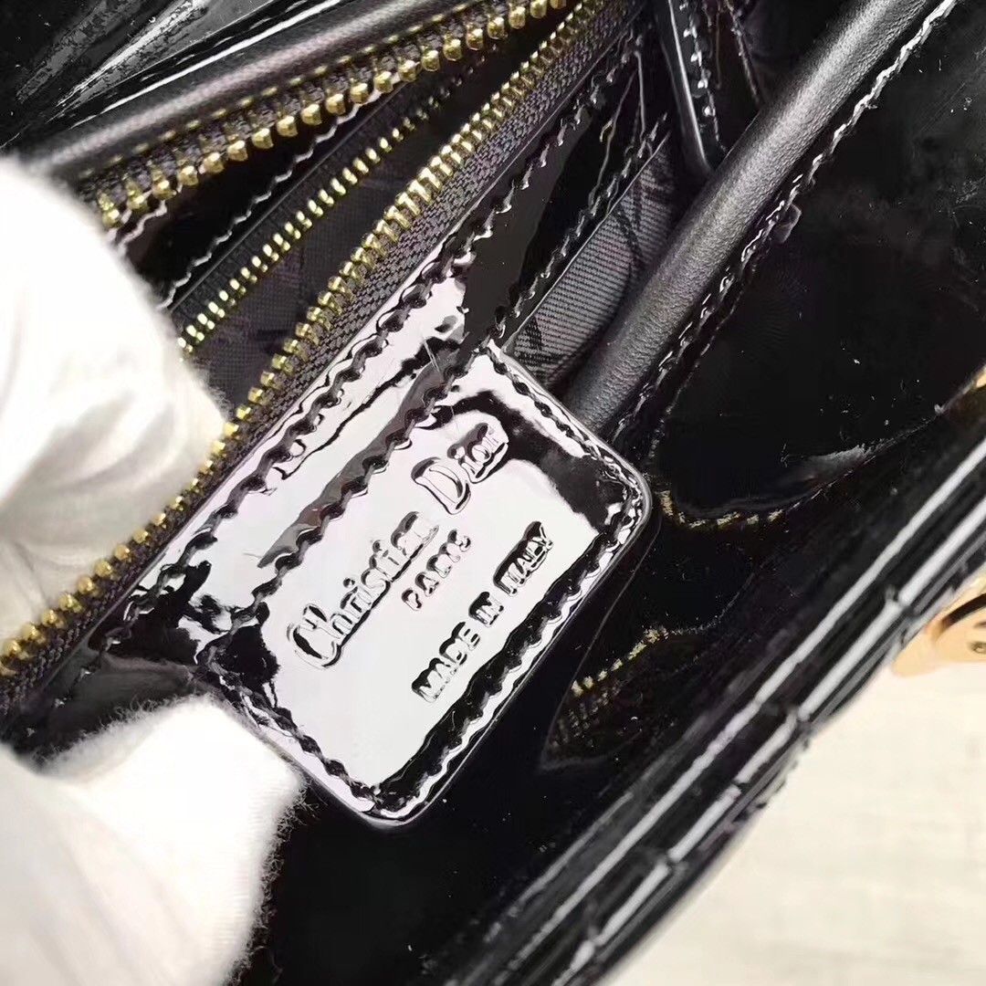 D*or large lady D*or bag in black patent leather