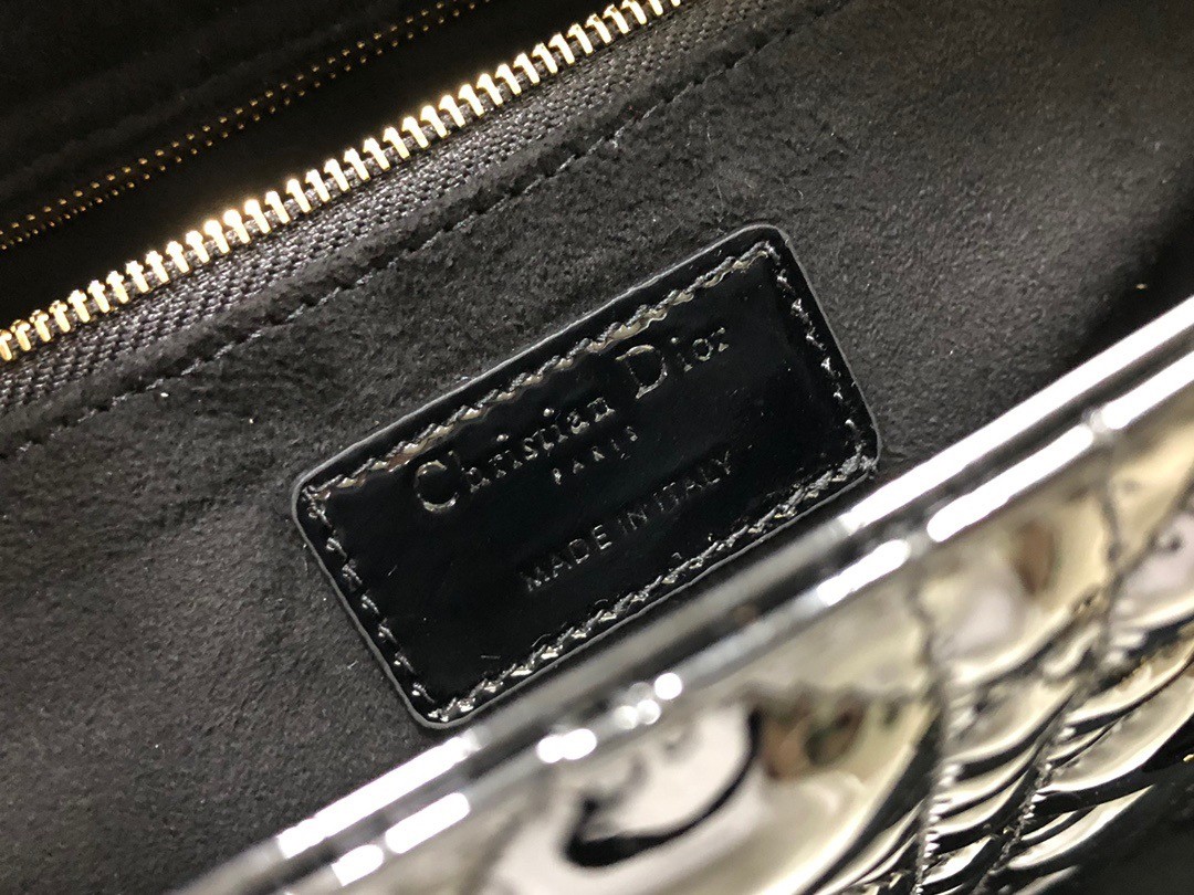 D*or large lady D*or bag in black patent cannage calfskin
