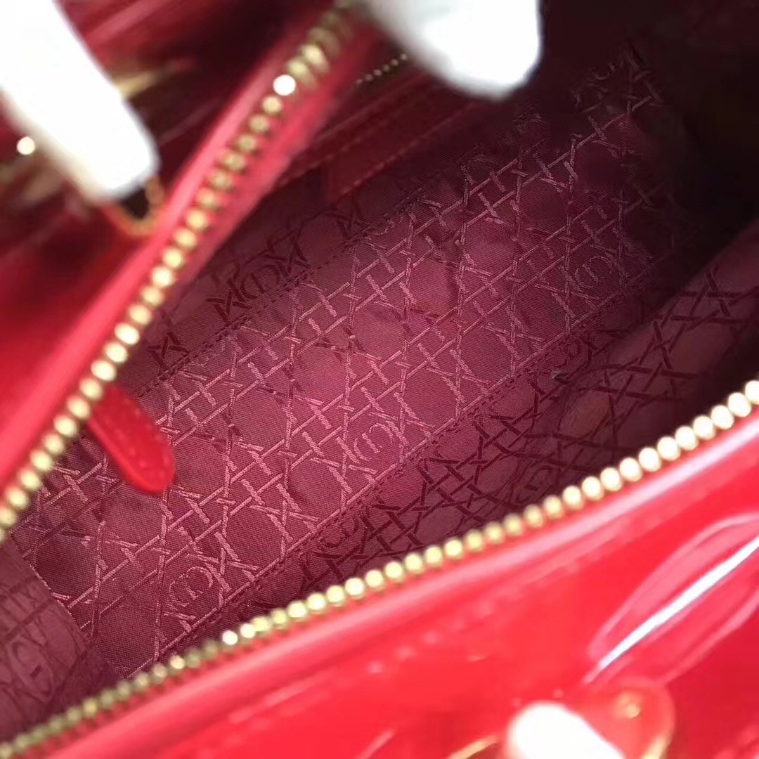 D*or large lady D*or bag in red patent leather