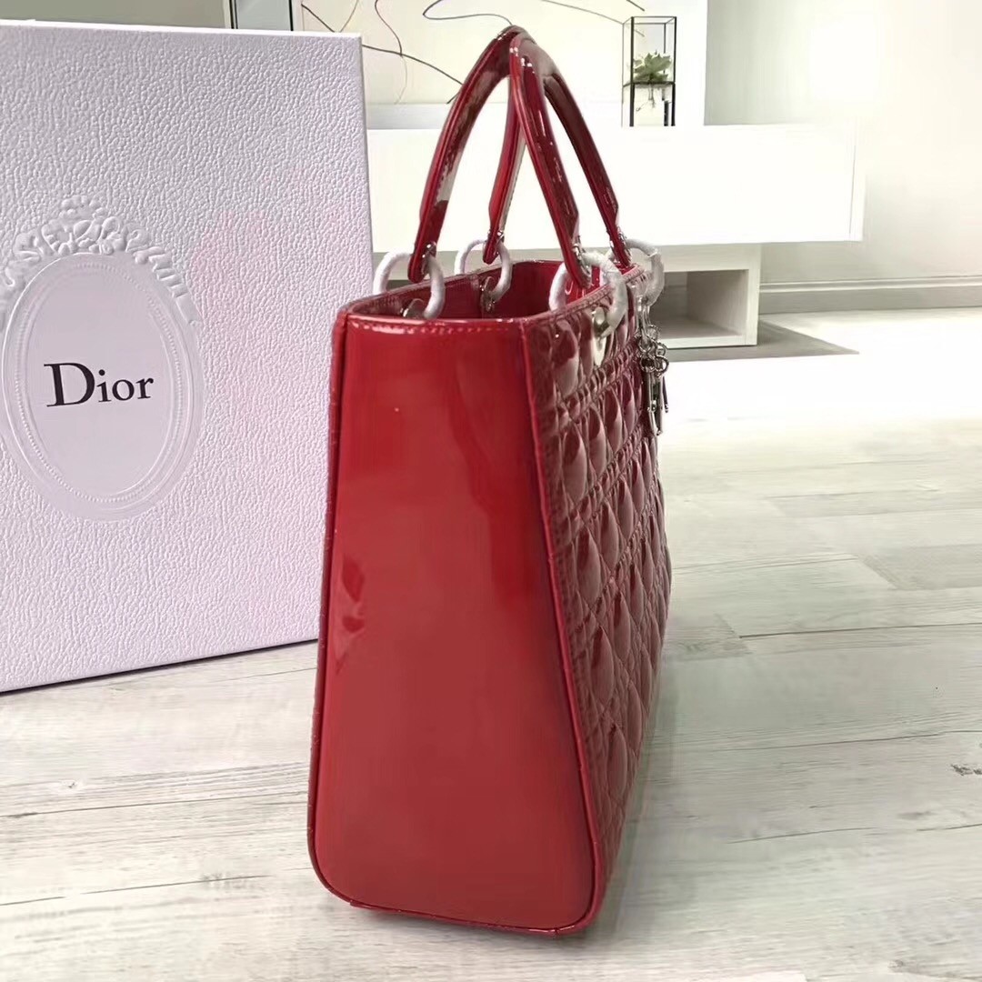 D*or large lady D*or bag in red patent leather