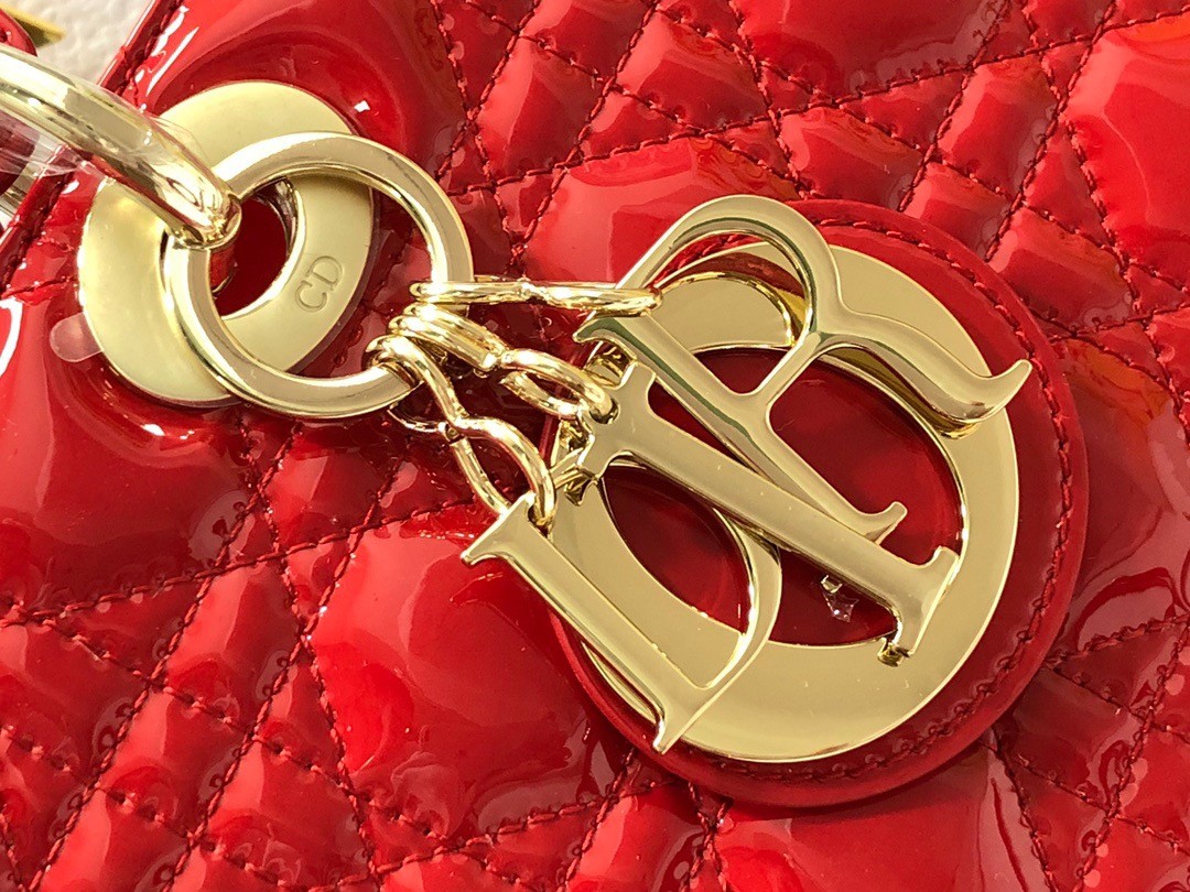 D*or large lady D*or bag in red patent cannage calfskin