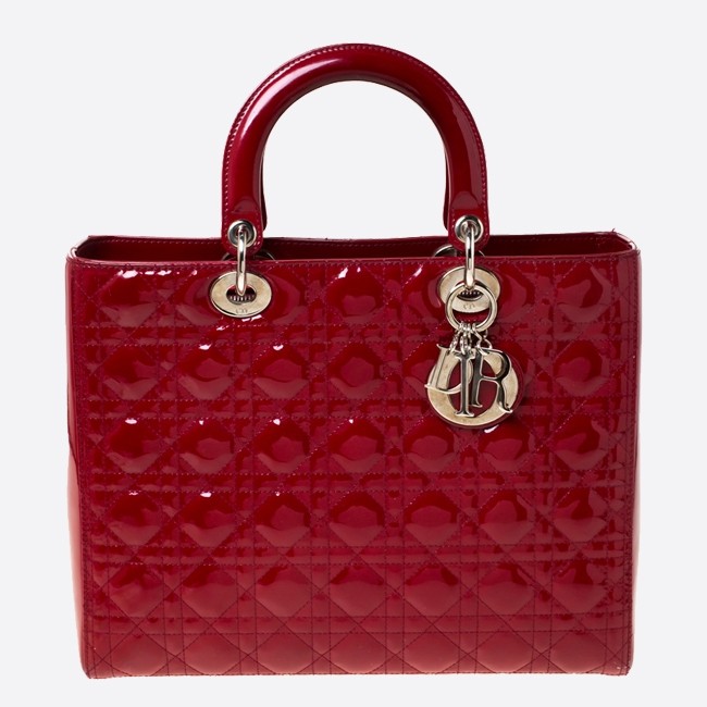 D*or large lady D*or bag in red patent leather