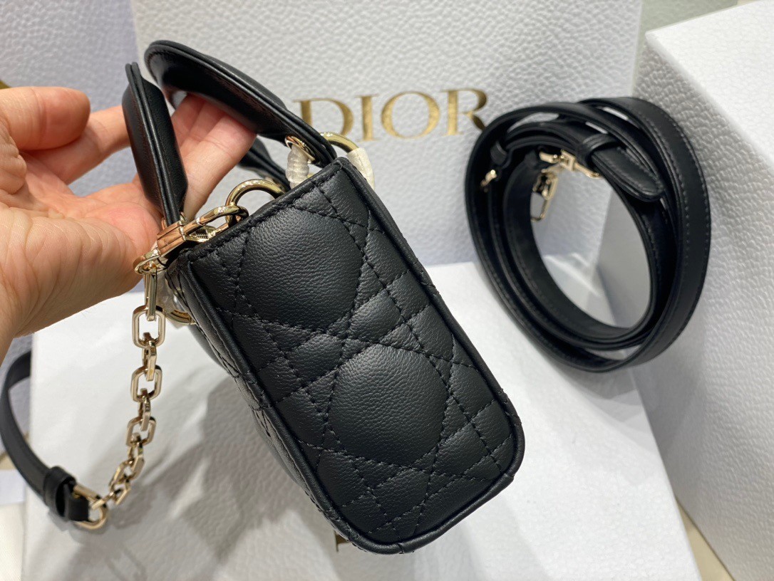 D*or lady d-joy micro bag in black cannage lambskin