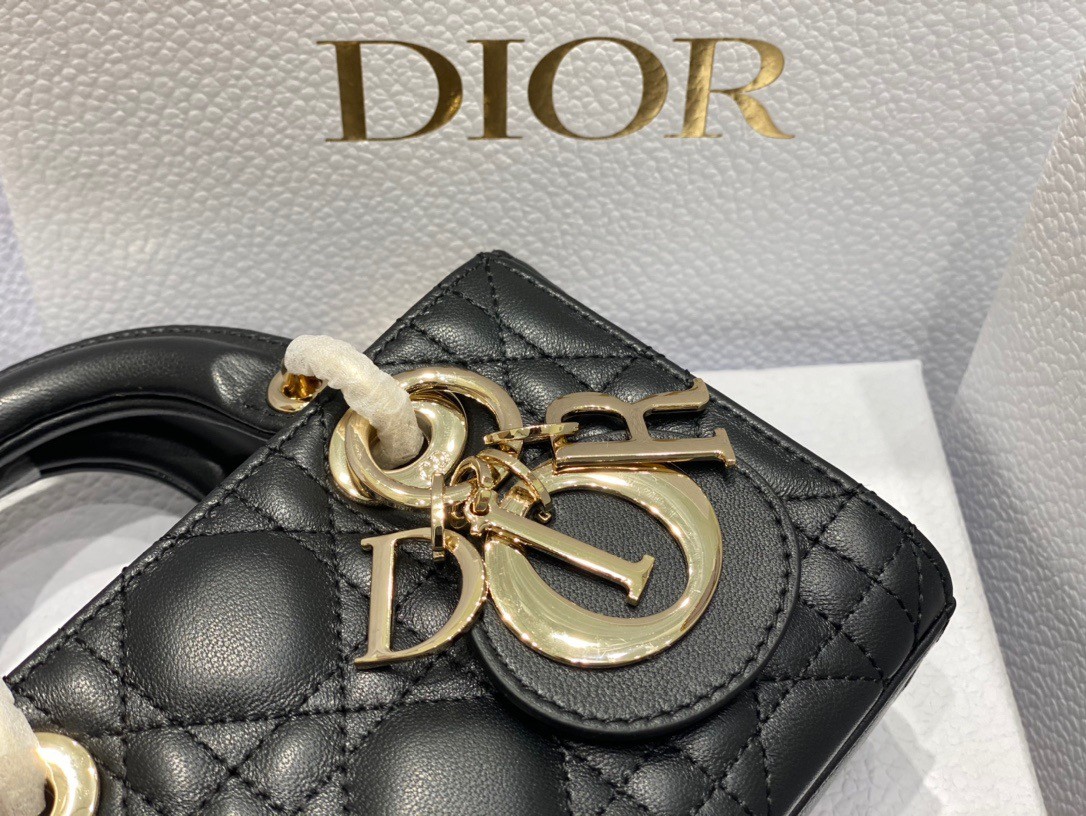 D*or lady d-joy micro bag in black cannage lambskin