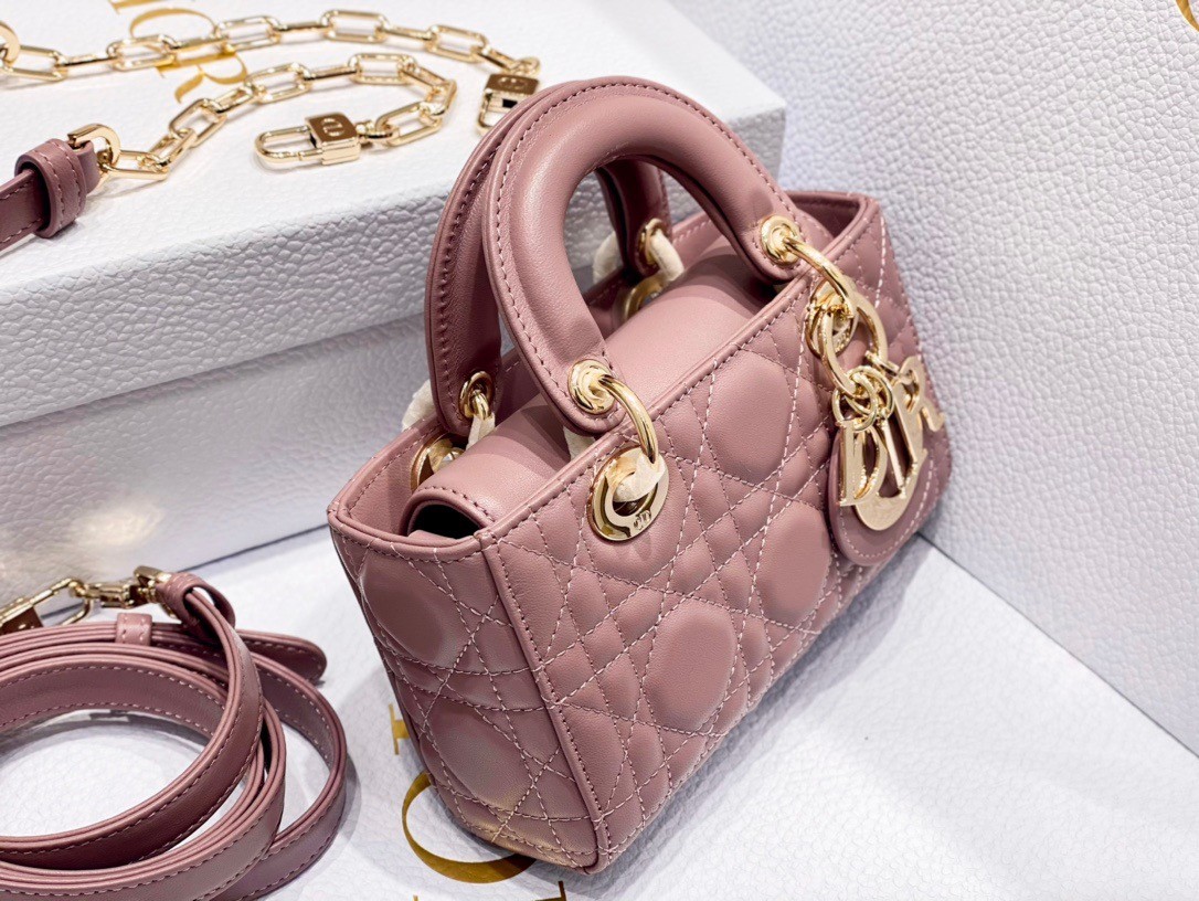 D*or lady d-joy micro bag in peony pink cannage lambskin
