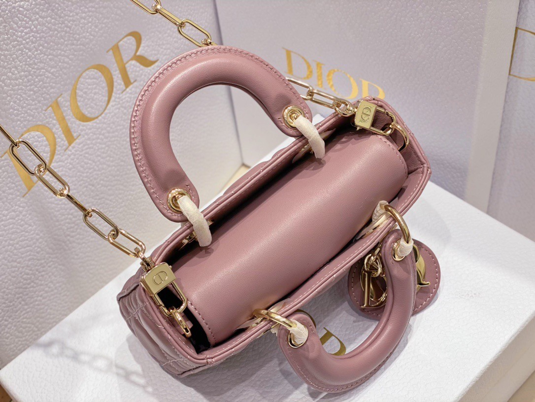 D*or lady d-joy micro bag in peony pink cannage lambskin