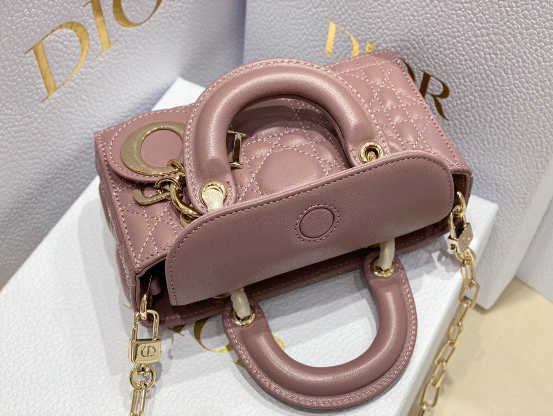 D*or lady d-joy micro bag in peony pink cannage lambskin