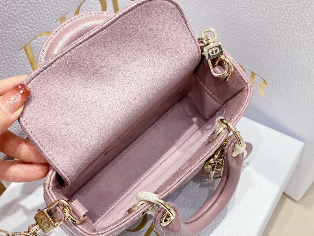 D*or lady d-joy micro bag in peony pink cannage lambskin