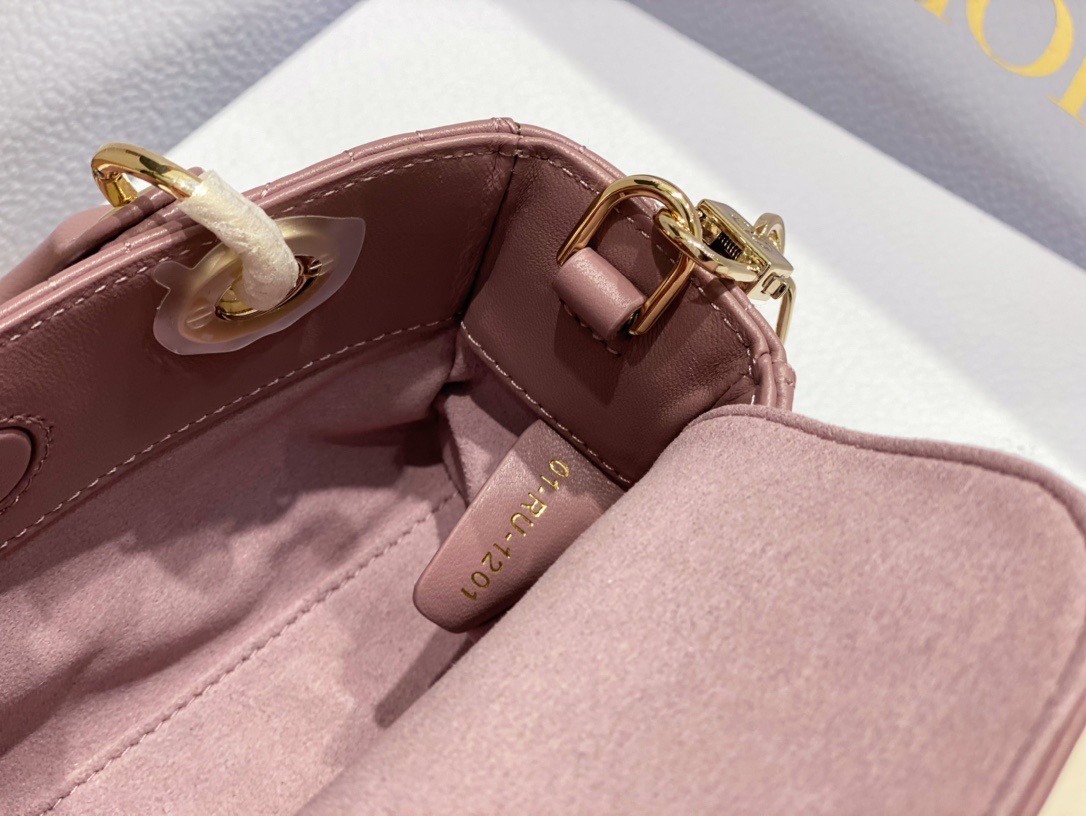 D*or lady d-joy micro bag in peony pink cannage lambskin