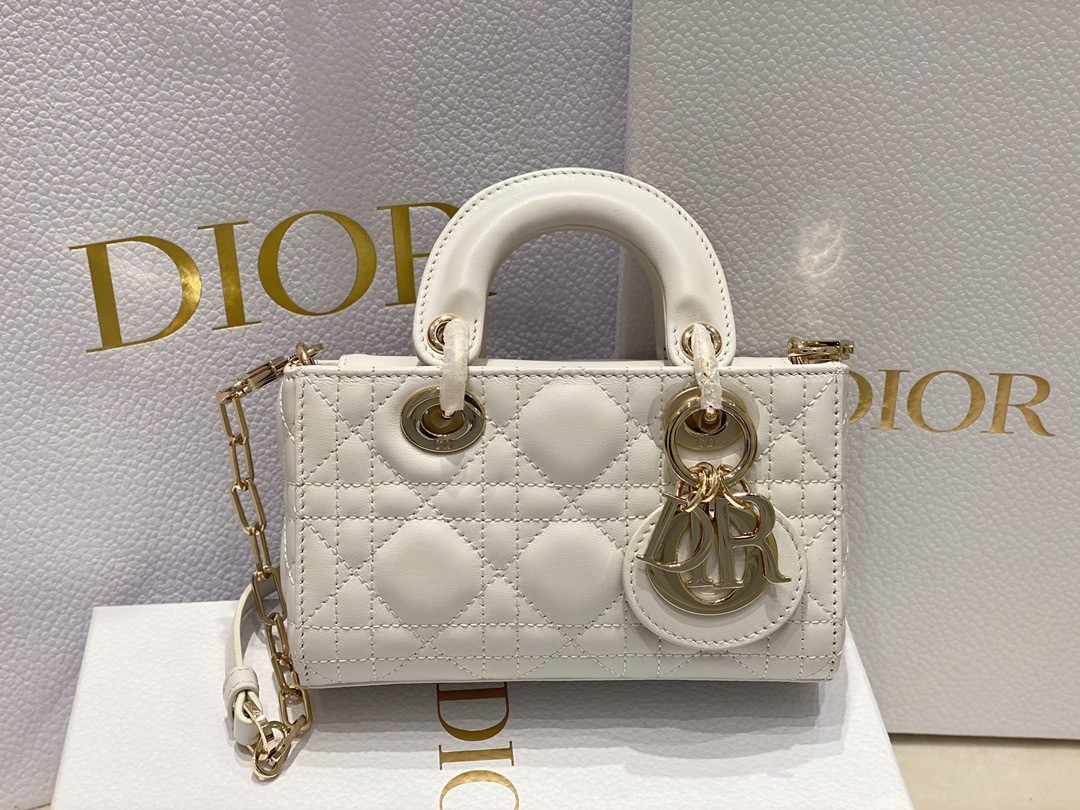 D*or lady d-joy micro bag in white cannage lambskin