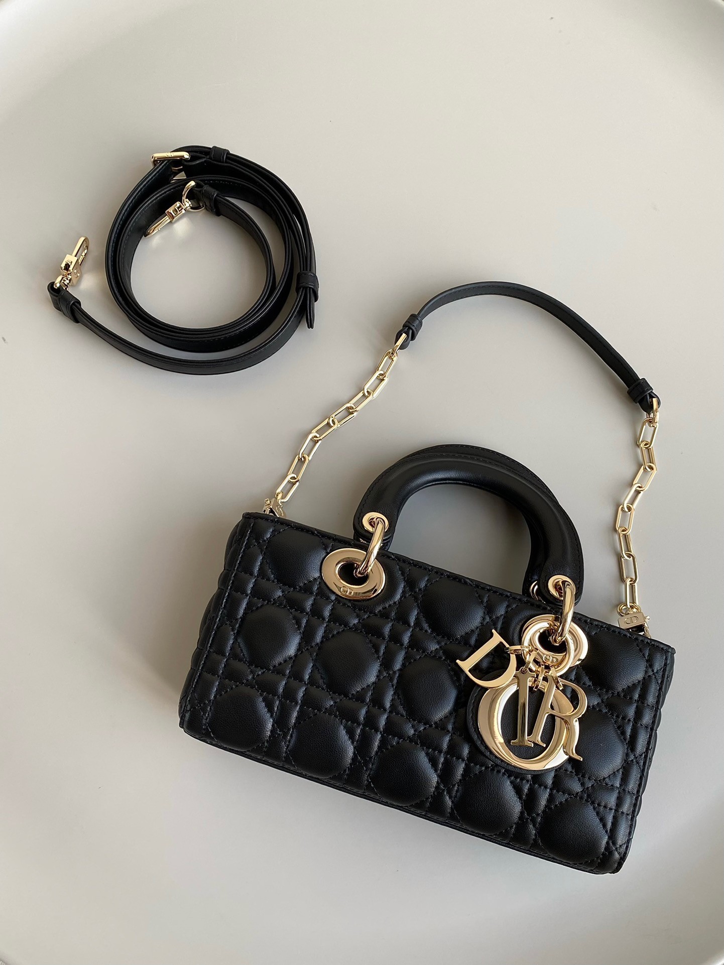 D*or lady d-joy small bag in black cannage lambskin