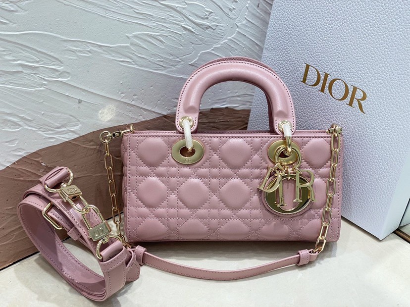 D*or lady d-joy small bag in peony pink cannage lambskin