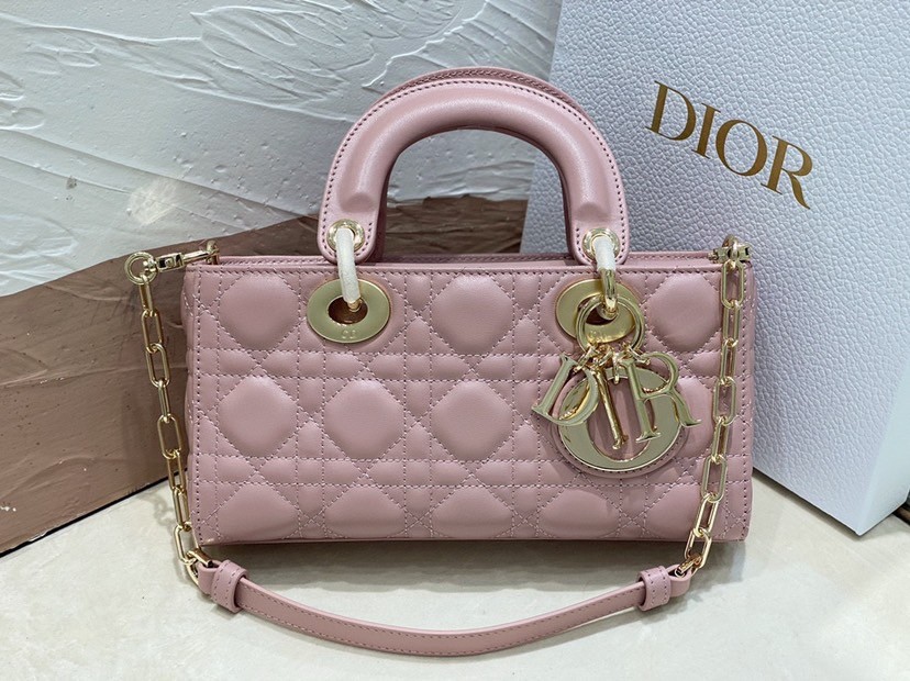 D*or lady d-joy small bag in peony pink cannage lambskin