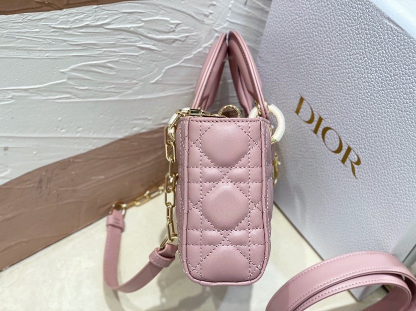 D*or lady d-joy small bag in peony pink cannage lambskin