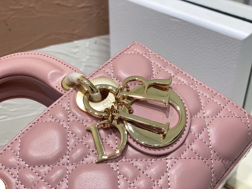 D*or lady d-joy small bag in peony pink cannage lambskin
